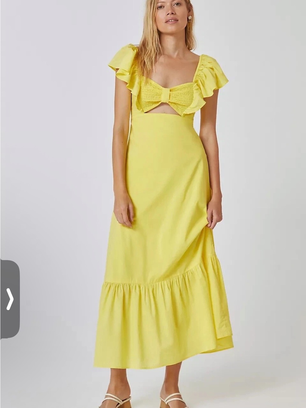FARM Rio Yellow Maxi Dress with Ruffle Sleeves & Bow Front